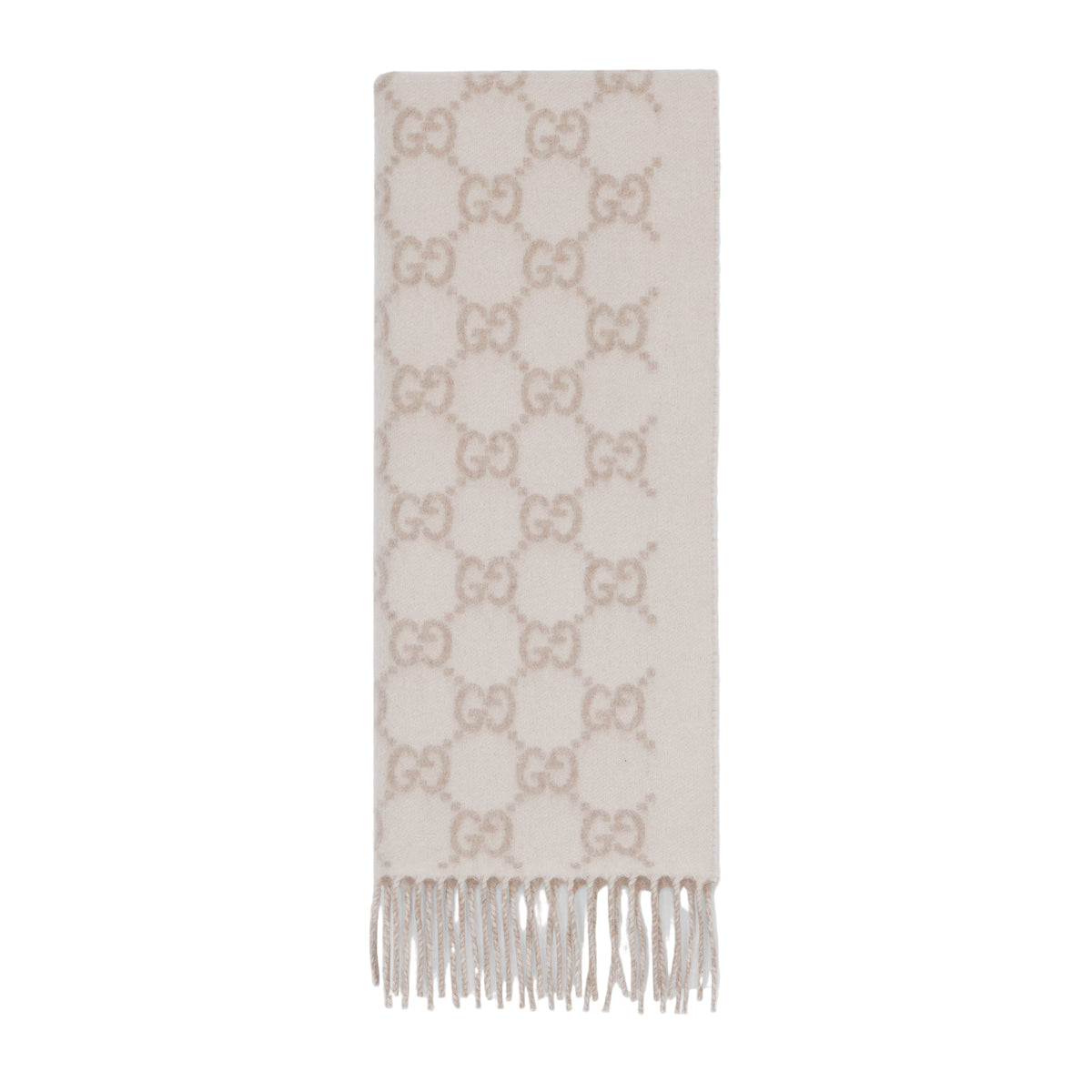 Bonnet Et Écharpe en jacquard de cachemire GG en Blanc Cassé et Beige